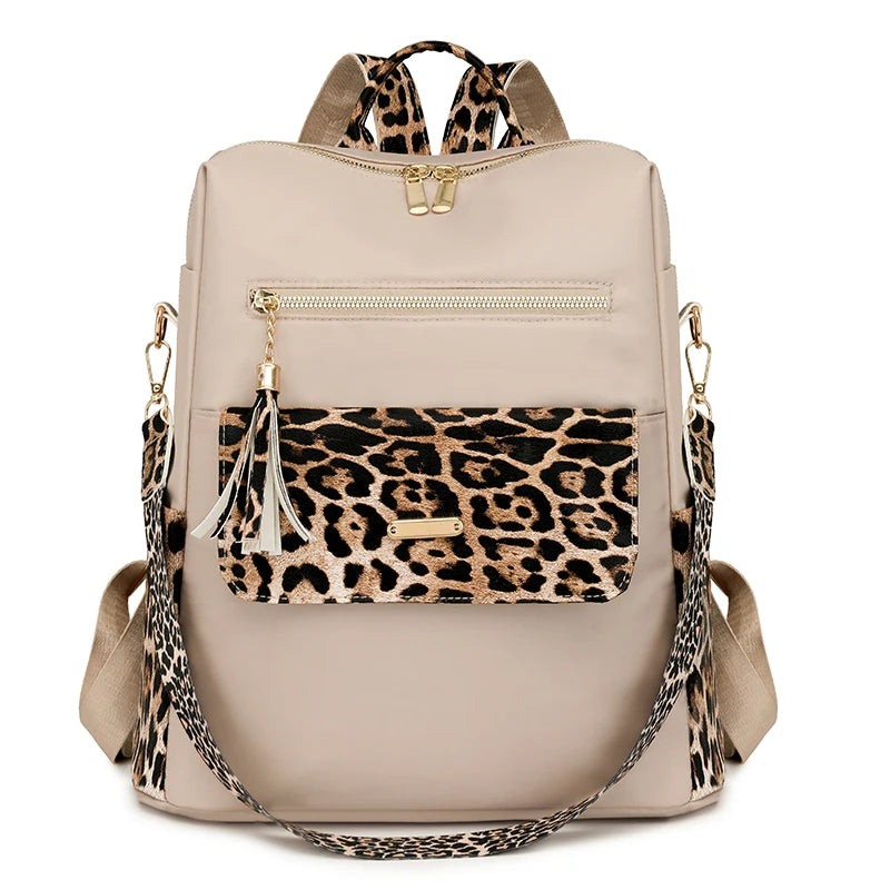 Sac à dos femme en nylon avec imprimé léopard