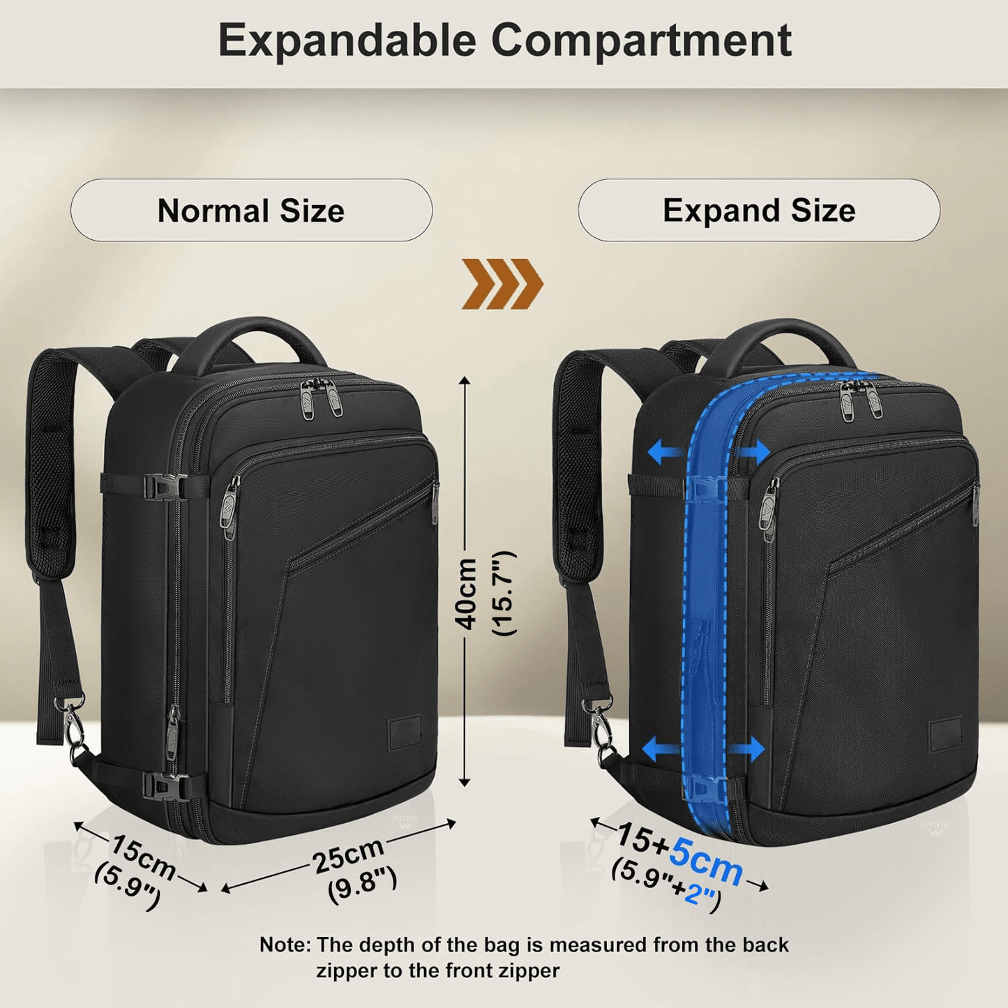 Sac à Dos de Cabine Extensible 40×30×20 cm avec Compartiment Ordinateur