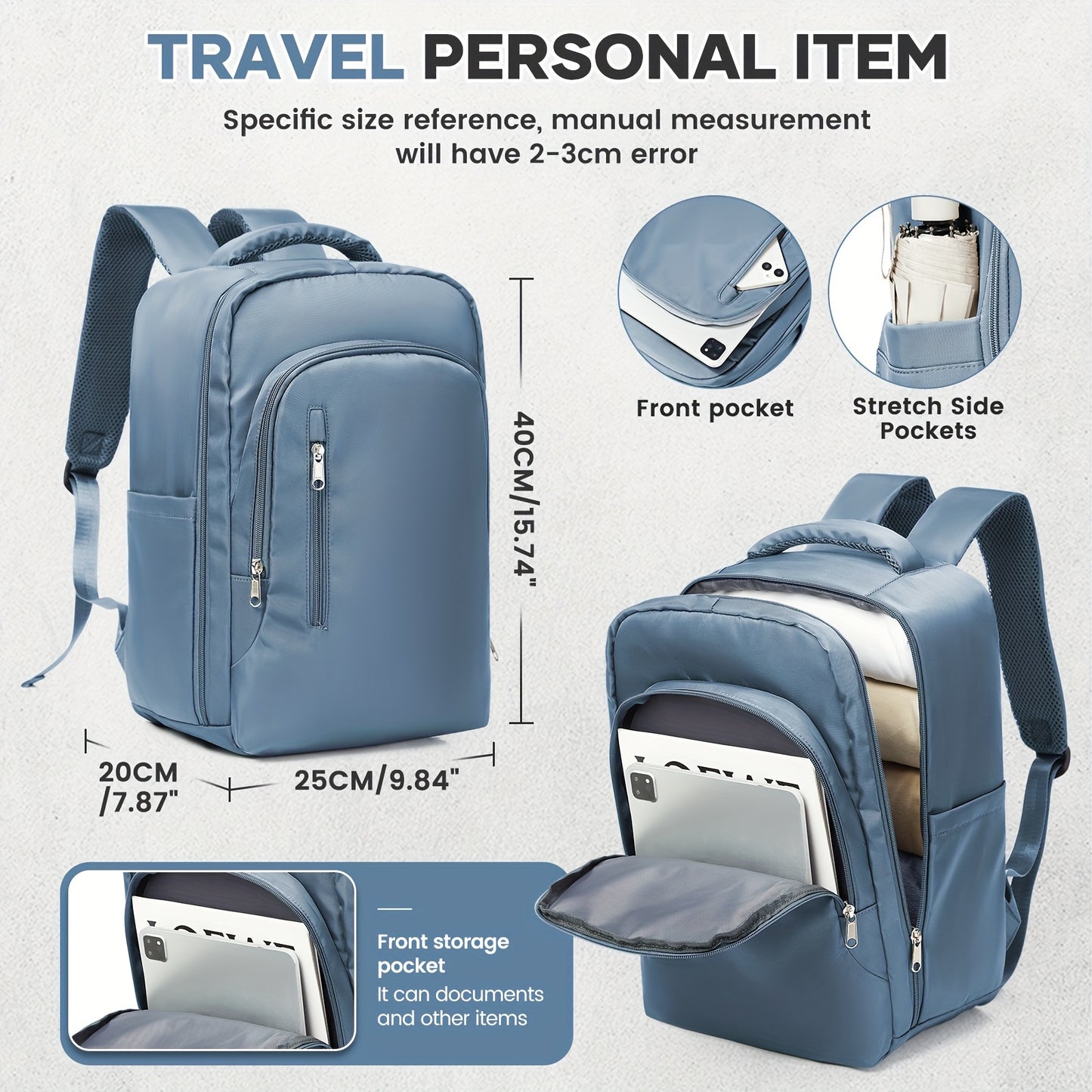 Sac à Dos de Voyage 40×20×25 cm – Compartiment Ordinateur & Multiples Poches